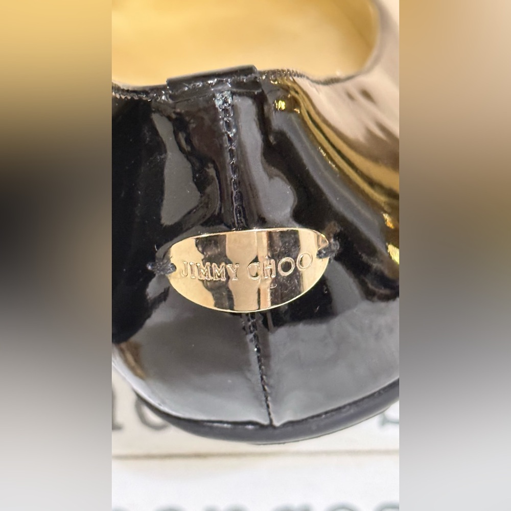 Jimmy Choo Black Patent Leather Ballet Flats with Glitter Toe - Picture 6 of 9